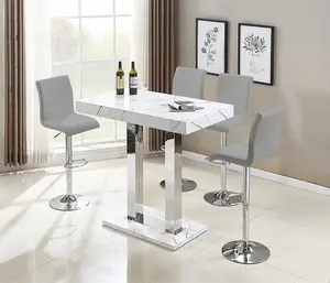 Vida Marble Effect High Gloss Bar Table 4 Ripple Grey Stools