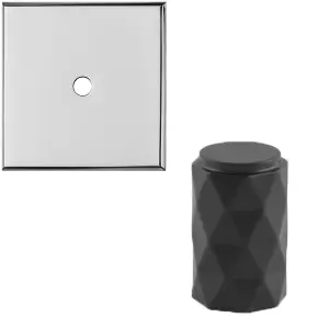 Cabinet Door Knob & Contrasting Backplate Set - Diamond Kitchen Pull - Matt Black & Chrome