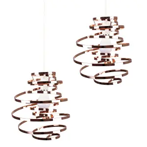 ValueLights Bensson Pair of Bensson Copper Metal Double Ribbon Spiral Swirl Ceiling Light Shades