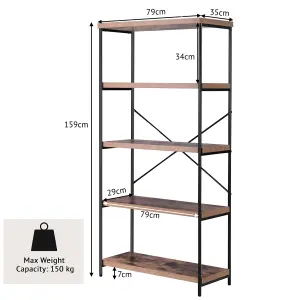 Costway 5-Tier Bookshelf Industrial Wood Bookcase Freestanding Display Rack Organizer