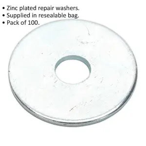 100 PACK - Zinc Plated Repair Washer - M6 x 25mm - Metric - Metal Spacer