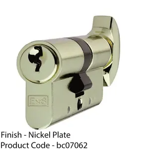 60mm EURO Cylinder Lock & Thumb Turn - 5 Pin Nickel Plated Door Key Barrel