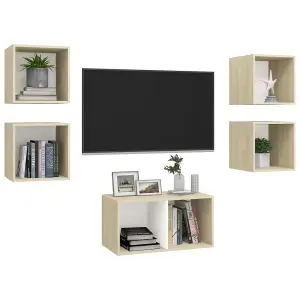 Berkfield 5 Piece TV Cabinet Set White and Sonoma Oak Engineered Wood