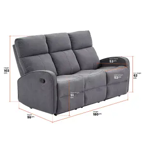 3+2 Manual Reclining Sofa Set with Cup Holders in Dark Grey Fabric - Parma