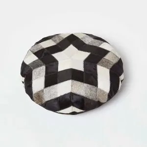 Homescapes Geometric Star Brown & Cream Round Leather Cushion 40 cm