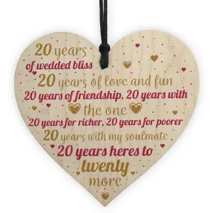 Red Ocean 20th Wedding Anniversary 20 Years China Wood Gift Handmade Wooden Hanging Heart Chic Sign First Wedding Gifts For Her