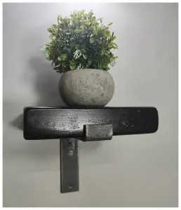 Handmade Wooden Rustic Flower Shelf Bracket Bent Down 22.5 x 20cm Black Ash