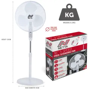 16 Inch Pedestal Fan With Remote Control Timer - White