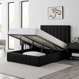 Leo Black Velvet Fabric King Size 5FT Ottoman Storage Bed Frame