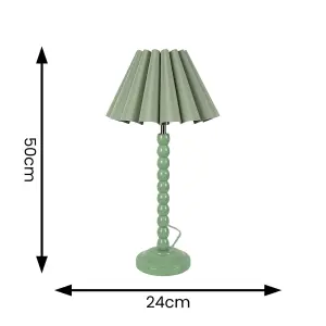 ValueLights Bobbins Sage Green Table Lamp with Sage Green Scallop Tapered Lamp Shade and LED Bulb