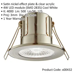 Tool-less Recessed Bathroom IP65 Downlight - 4W Cool White LED - Satin Nickel