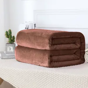 Neel Blue Soft Fluffy Fleece Blanket - Brown - 130cm x 150cm