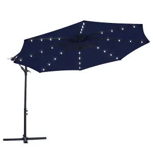 SunDaze 3M Blue Garden Cantilever Banana Parasol with Solar LED Lights Outdoor Patio Umbrella