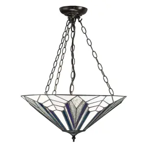 Luminosa Astoria 3 Light Large Ceiling Pendant Dark Bronze, Tiffany Style Glass, E27