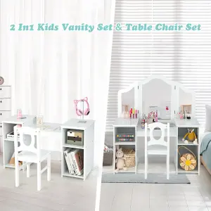 Costway 2-in-1 Kids Vanity Table & Chair Set Makeup Table Dressing Table Desk