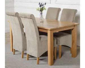 Oslo 150 x 90 cm Medium Oak Dining Table and 4 Chairs Dining Set with Montana Grey Fabric Chairs