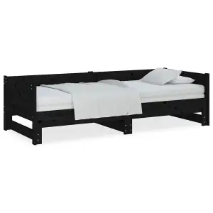 Berkfield Pull-out Day Bed Black Solid Wood Pine 2x(90x200) cm