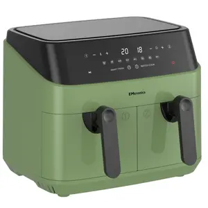 EMtronics Double Basket Air Fryer Large Digital 9 Litre with Timer - Sage Green