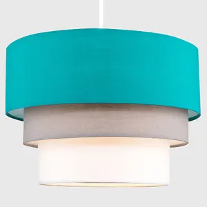 ValueLights Aztec Pair of Aztec Round 3 Tier Turquoise Teal Grey and White Fabric Ceiling Light Shades