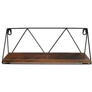 Wall Shelves - set of 2, wooden, decorative metal brackets, high load-capacity - Industrial wood dark, rustic