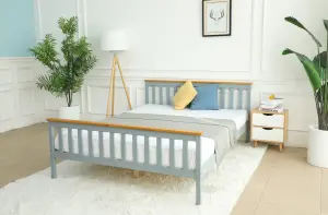 Grey Wooden Bed Frame With Oak Effect Trim King size 5FT