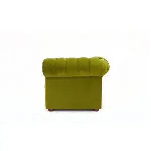 Chesterfield 3 Seater Malta Grass Green Real Velvet Fabric Sofa In Classic Style