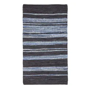 Homescapes Texas Leather & Denim Woven Striped Blue Rug, 160 x 230 cm