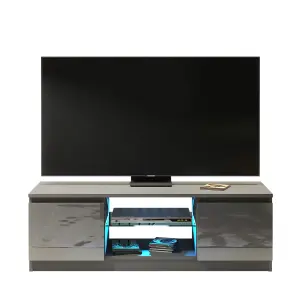 TV Unit 120cm Modern Dark Grey Stand Gloss Doors Free LED