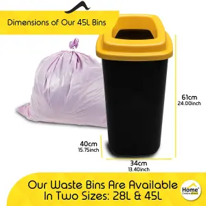 Home Centre Plastic Recycling Kitchen Office Waste Bin 45 Litre Yellow Open Lid Touchless Rim