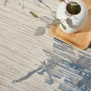 Ivory Grey Blue Abstract Modern Floral Rug Easy to clean Living Room Bedroom and Dining Room -97cm X 152cm