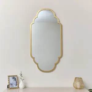 Melody Maison Gold Foiled Curved Scalloped Framed Wall Mirror 50cm x 100cm