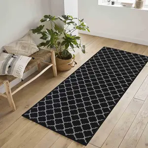 Machine Washable Trellis Design Anti Slip Doormats Black 80x300 cm