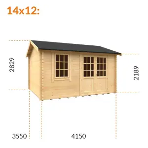 14ft x 12ft (4150mm x 3550mm) Horsforth "The Tallahassee Plus" 44mm Log Cabin With 1 Window