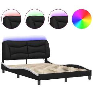 Berkfield Bed Frame with LED without Mattress Black and White 140x190 cm