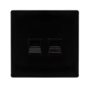 Matt Black Screwless Plate Master Telephone Twin Socket - Black Trim - SE Home