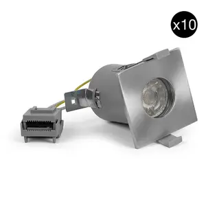 10 PACK - Brushed Chrome GU10 Square Fire Rated Downlight - IP65 - SE Home