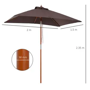 Outsunny Wooden Patio Umbrella Market Parasol Outdoor Sunshade 6 Ribs Coffee