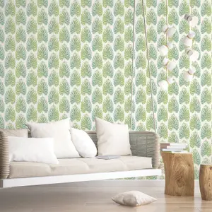 Galerie Evergreen Green Turquoise Leaf Stripe Smooth Wallpaper