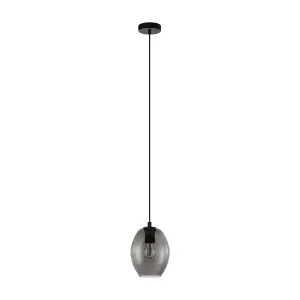 Pendant Ceiling Light Black Shade Black Transparent Smoked Glass E27 1x40W