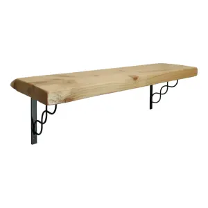 Solid Wood Handmade Rustical Shelf Primed 225mm 9 inch with Black Metal Bracket WPRP Length of 60cm