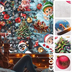 Peeking Santa & Friends With Snowflakes Window Clings