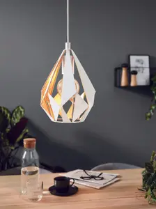 Hanging Ceiling Pendant Light White & Gold Geometric 1x 60W E27 Feature Lamp