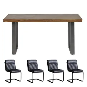 Industrial Cosmopolitan Rectangular Dining Table Set With 4 Chairs