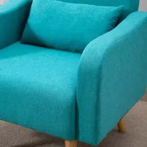 HOMCOM Accent Chair Linen-Touch Armchair Upholstered Leisure Lounge Sofa Club with Pillow & Wood Legs - Teal