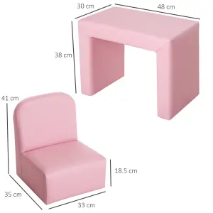 HOMCOM Kids Mini Sofa 2 In 1 Table Chair Set Children Armchair Seat Girl Boys - Pink