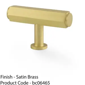 Industrial Hex T Bar Cabinet Door Knob - 55mm x 38mm - Satin Brass Pull Handle