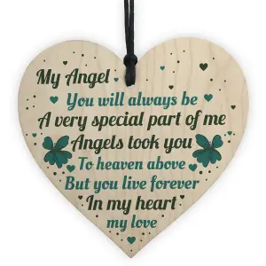 Red Ocean Wooden Heart Angel Memorial Gift Remembrance Plaque For Mum Dad Nan Grandad Daughter Husband Wife Baby