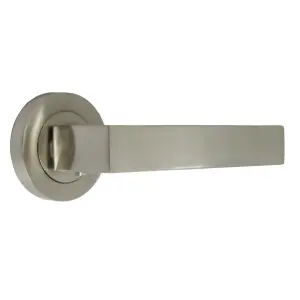 Cafri Door Handle Lock Key Modern Satin Nickel Rectangular Lever on Rose Internal Escutcheon