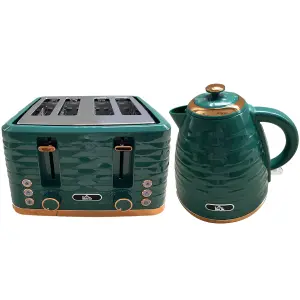 HOMCOM 1.7L Kettle and Toaster Set with Defrost Reheat and Crumb Tray Green