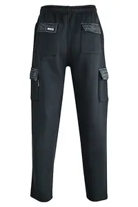 MS9 Mens Cargo Combat Fleece Trouser Work Tracksuit Jogging Bottoms Pants H20, Black - XL